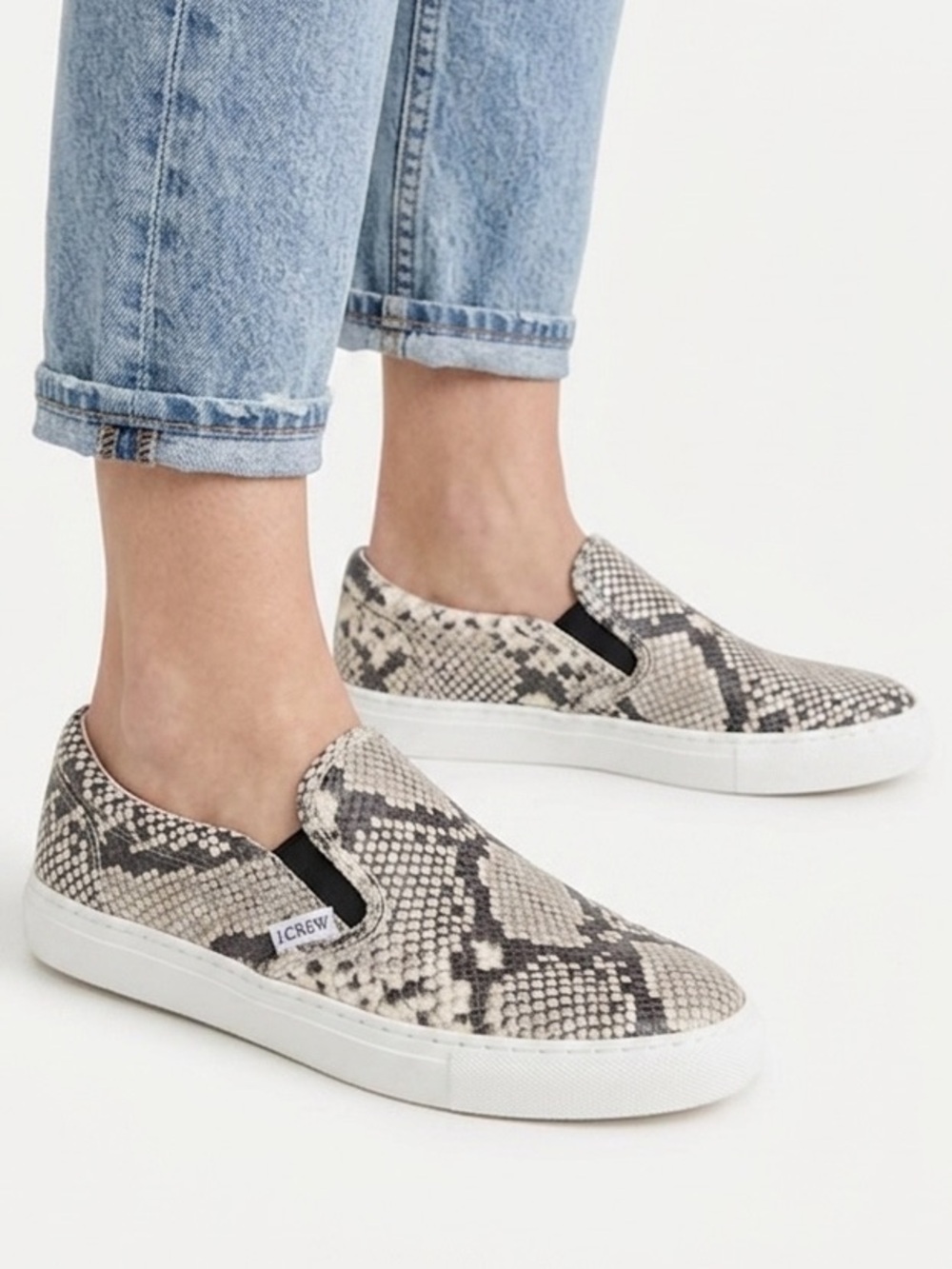 J. Crew Factory Road Trip snakeskin-embossed slip-on sneakers